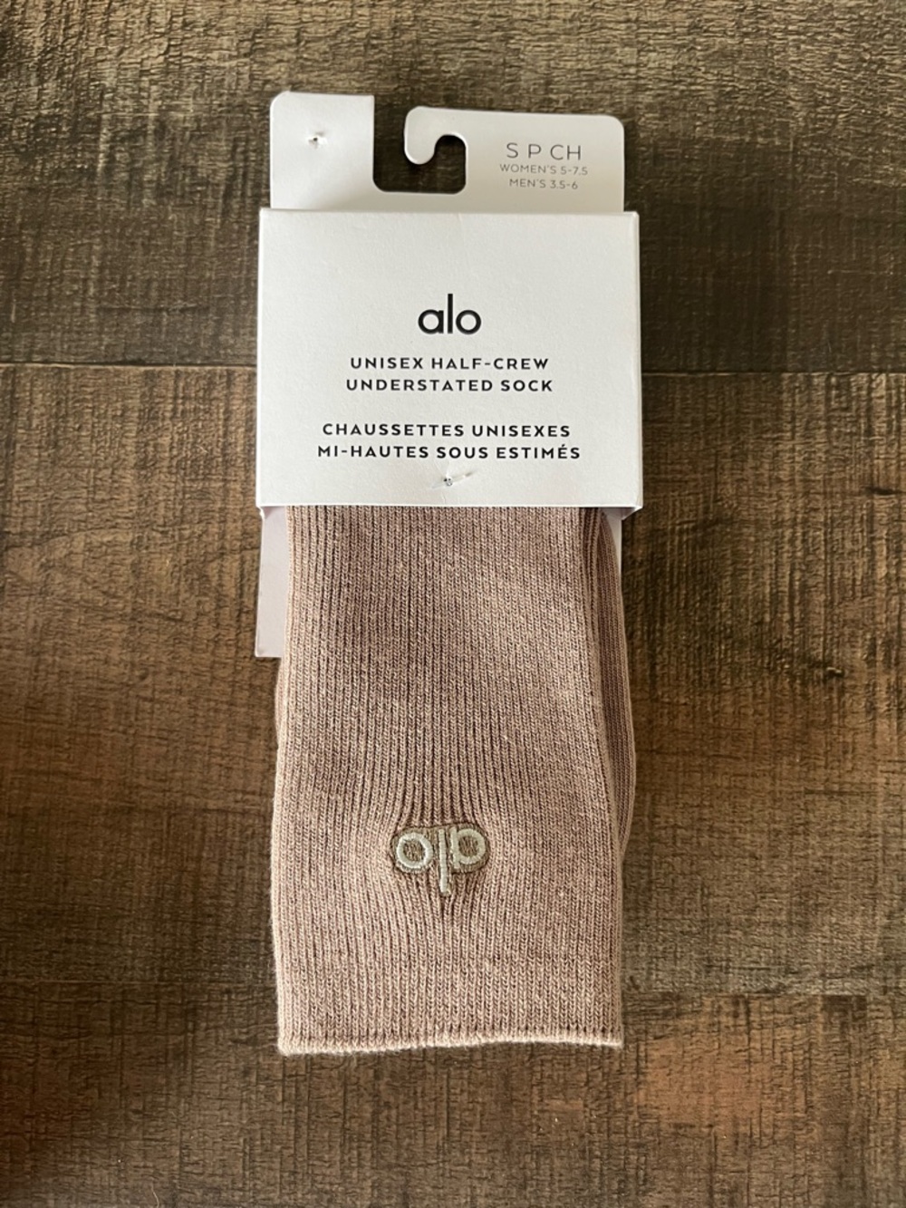 Alo Yoga Socks Women S (5-7.5) Half Crew Taupe Understated Unisex Cotton Yoga‎